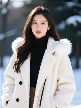 冬季白色派克羽绒服美女摄影图片